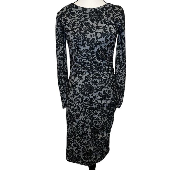 Ganni Anthropologie Black Textured Tapestry Print Ruched Sheath Dress Size S - Picture 6 of 13
